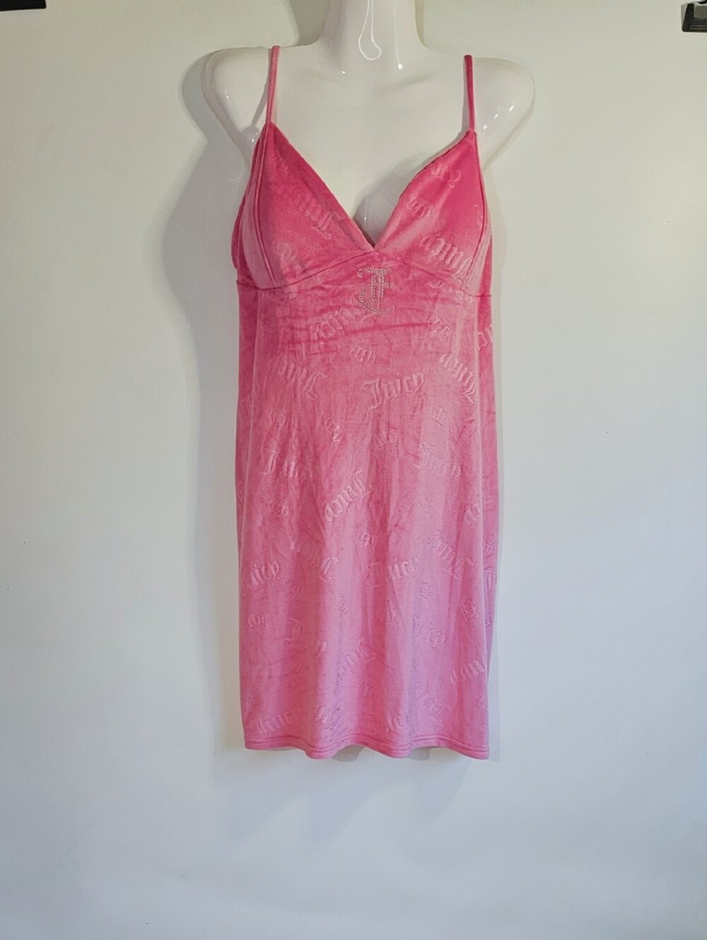 Juicy Couture Pink Plush V Neck Sleepwear/outdoor Dress With Rhinestone Size XL